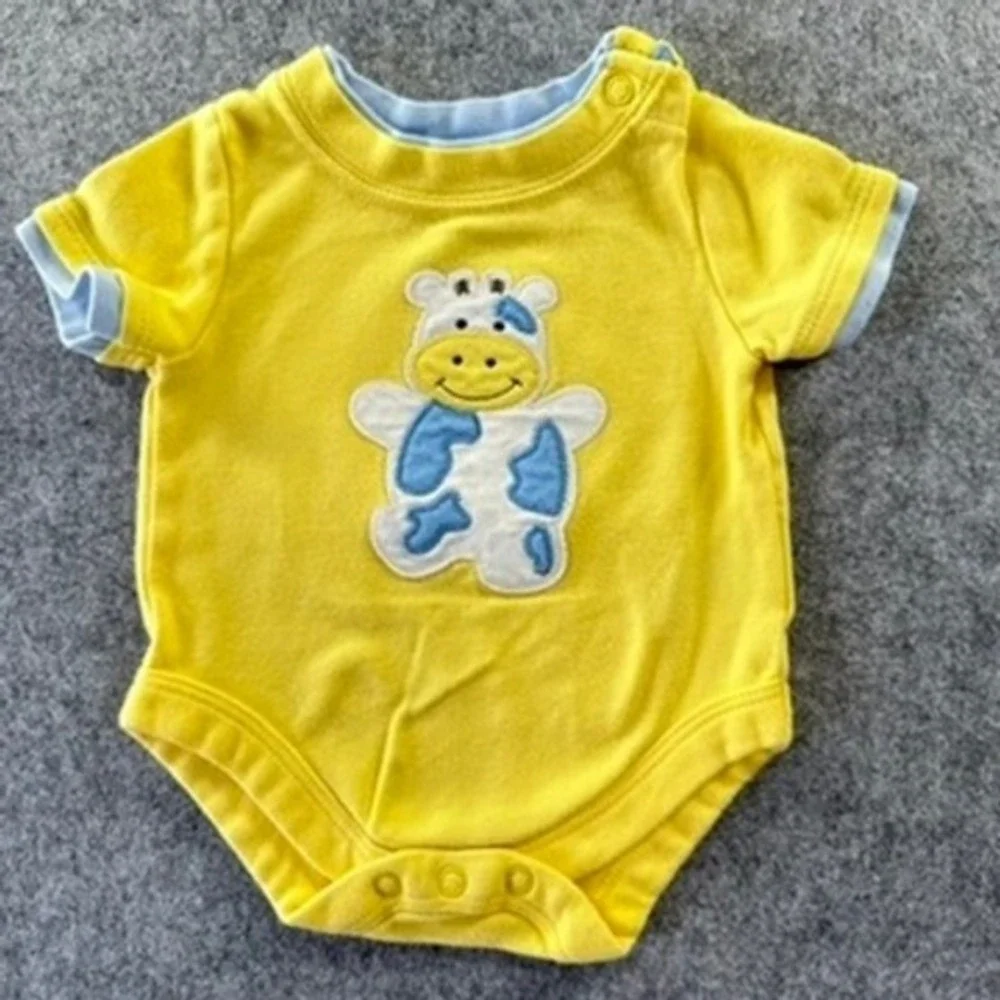 Vintage Adorable Weeplay Baby Bodysuit Lot 4pc Turtle Cow Bear Animal Print 0-9M